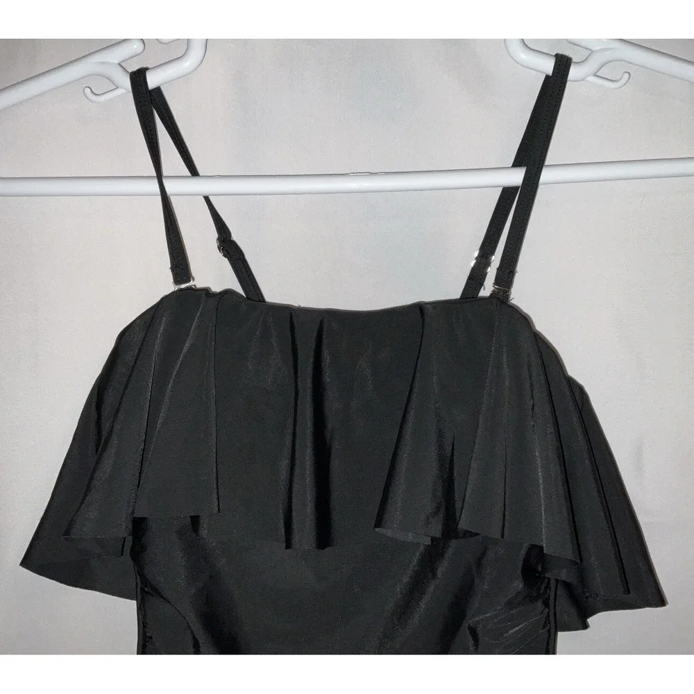 NWT Women's Smismivo‎ One Piece Ruffle Flounce Ruched Swimsuit Black - Small